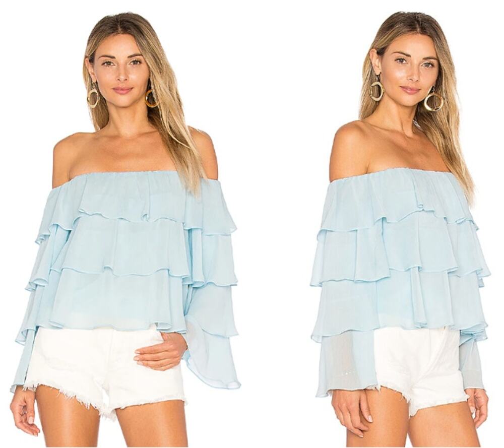 Lovers + Friends Zayn Off the Shoulder Long Sleeve Tiered Ruffle Top Revolve XL